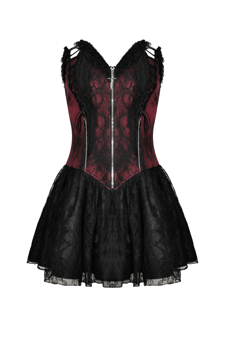Gothic Zip Lace Corset Dress with Flared Skirt and Lace-Up - image 4