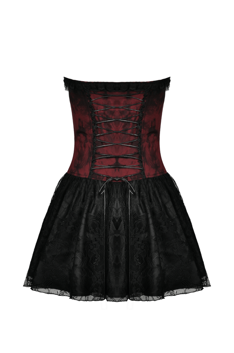 Gothic Zip Lace Corset Dress with Flared Skirt and Lace-Up - image 5