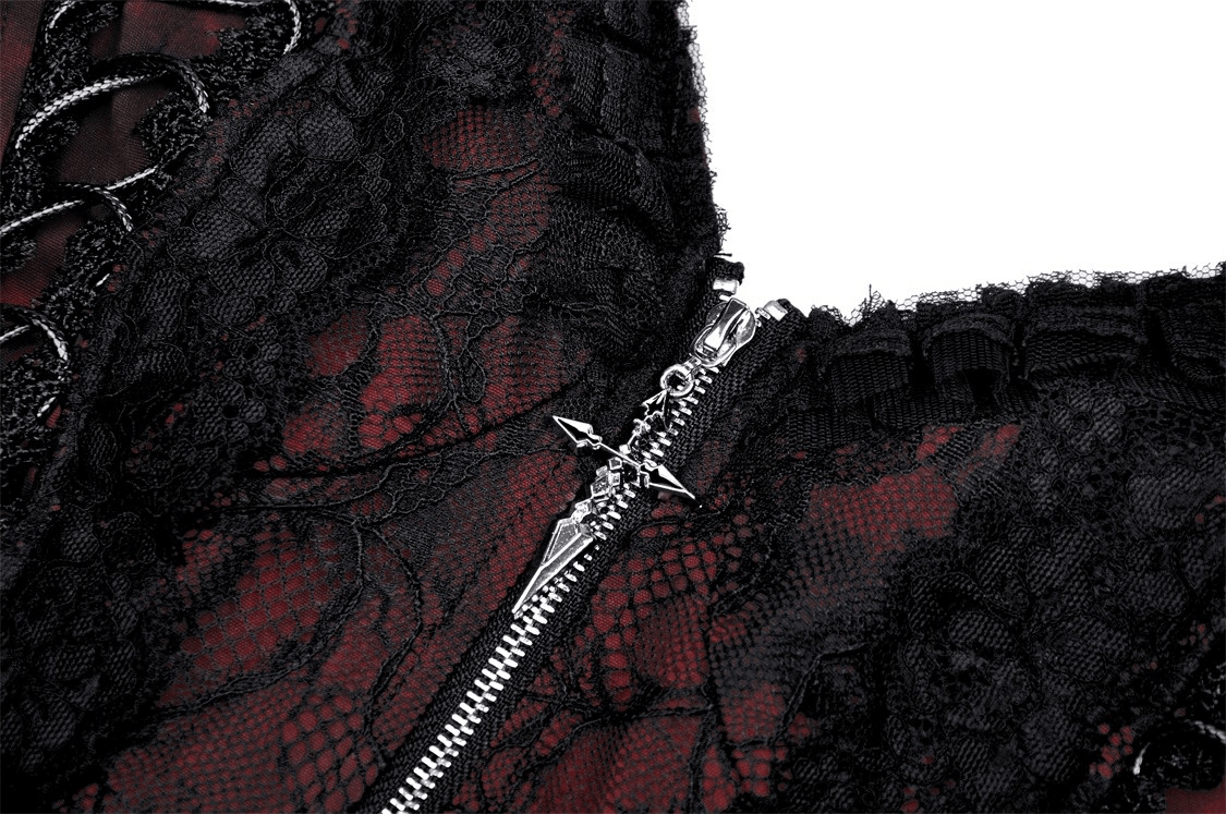 Gothic Zip Lace Corset Dress with Flared Skirt and Lace-Up - image 7