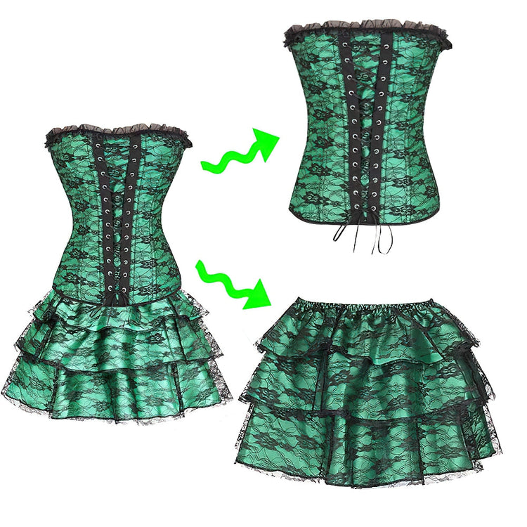 Green Corset Dress Suit / Lace Up With Skirt and Corset / Rave outfits - image 6