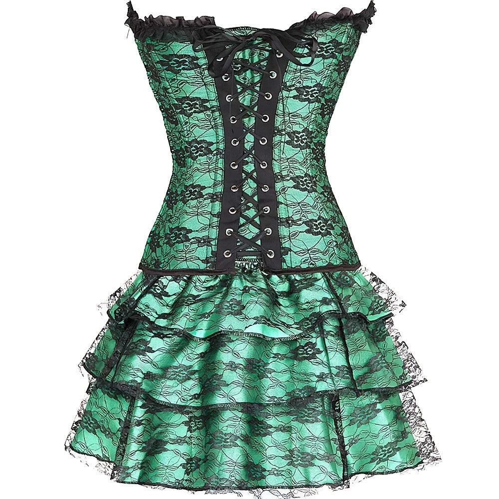 Green Corset Dress Suit / Lace Up With Skirt and Corset / Rave outfits - image 2