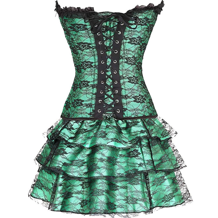 Green Corset Dress Suit / Lace Up With Skirt and Corset / Rave outfits - image 2