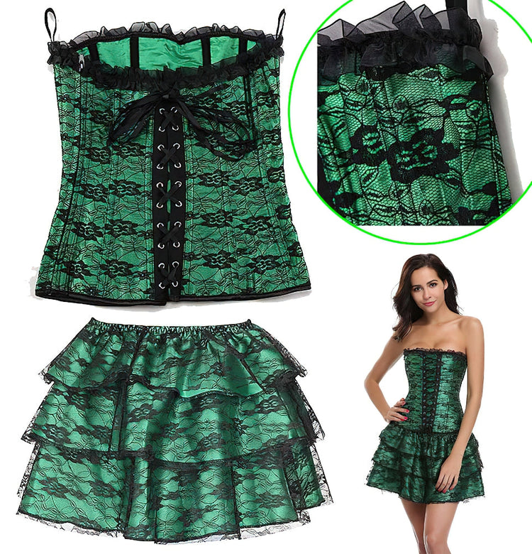 Green Corset Dress Suit / Lace Up With Skirt and Corset / Rave outfits - image 5