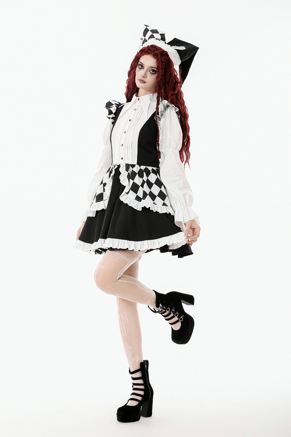 Harlequin Black and White Gothic Ruffle Mini Dress - image 17