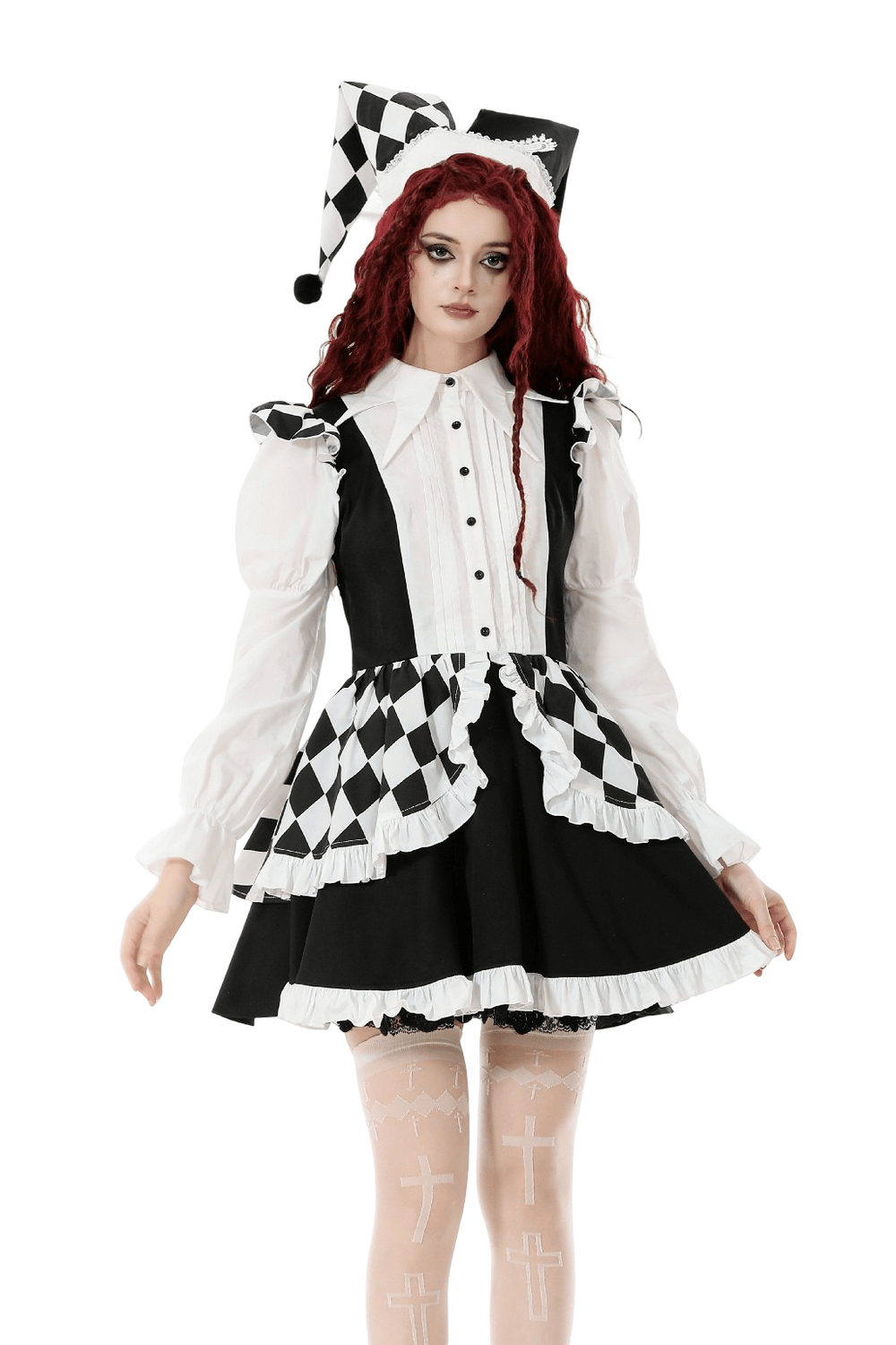 Harlequin Black and White Gothic Ruffle Mini Dress - image 1