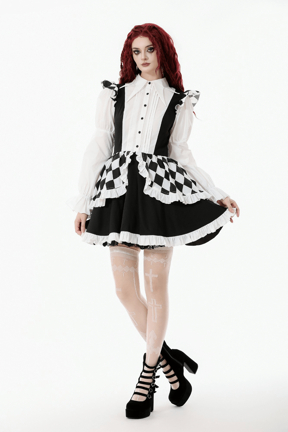 Harlequin Black and White Gothic Ruffle Mini Dress - image 14