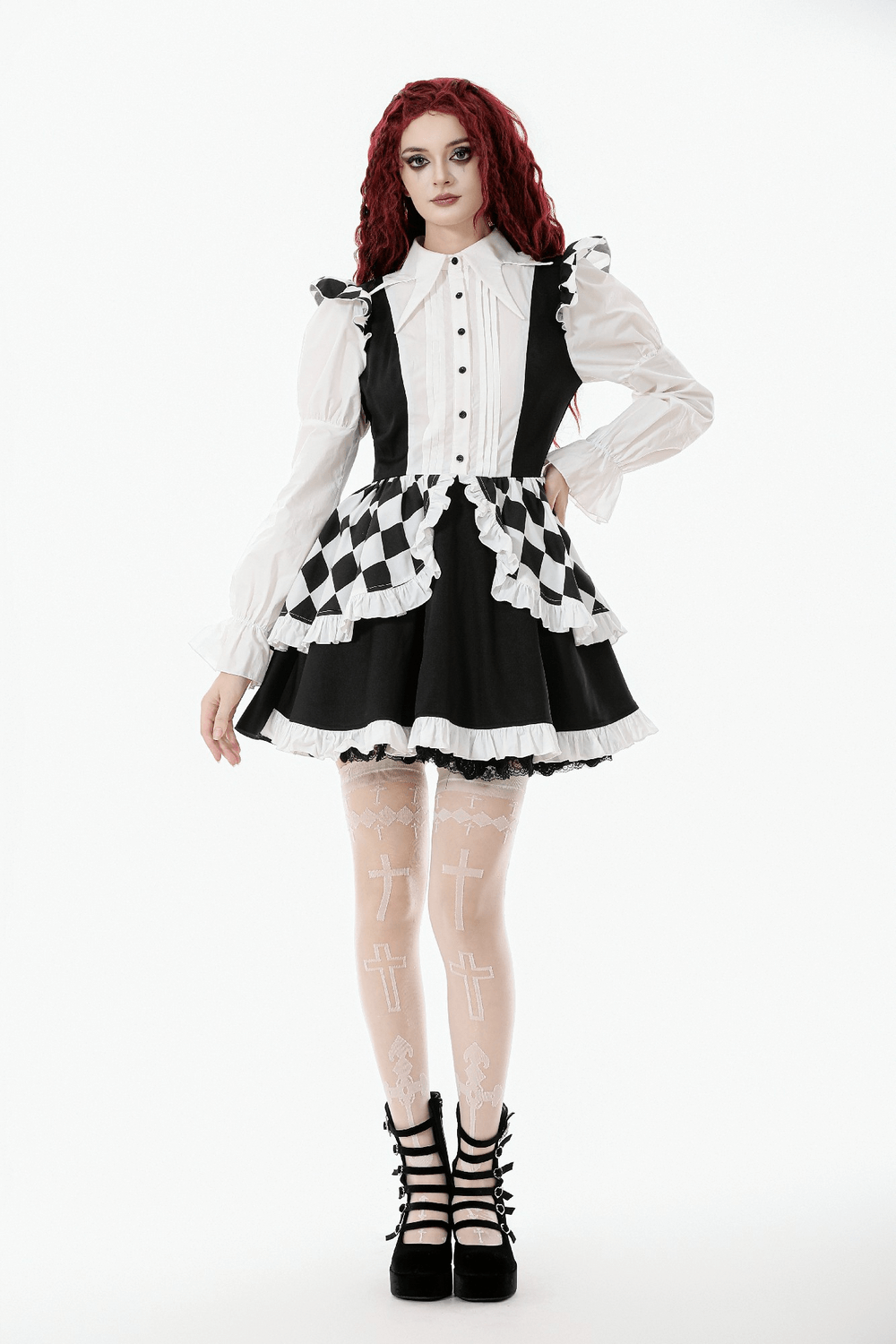 Harlequin Black and White Gothic Ruffle Mini Dress - image 16