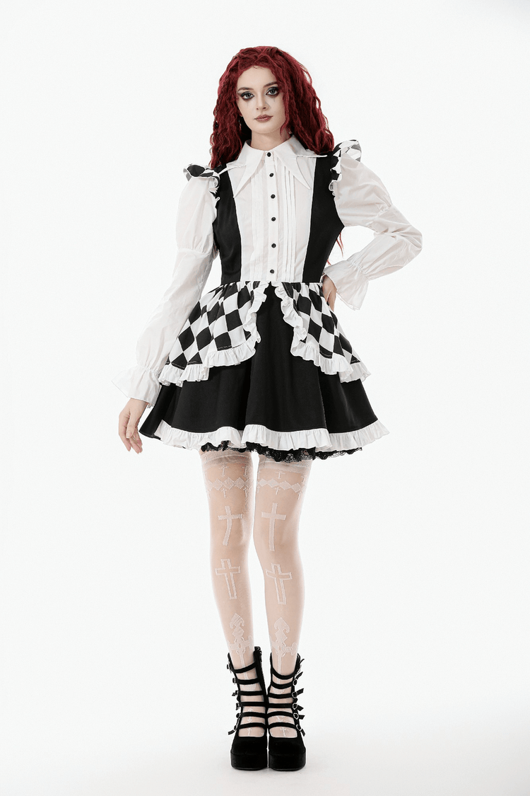 Harlequin Black and White Gothic Ruffle Mini Dress - image 16