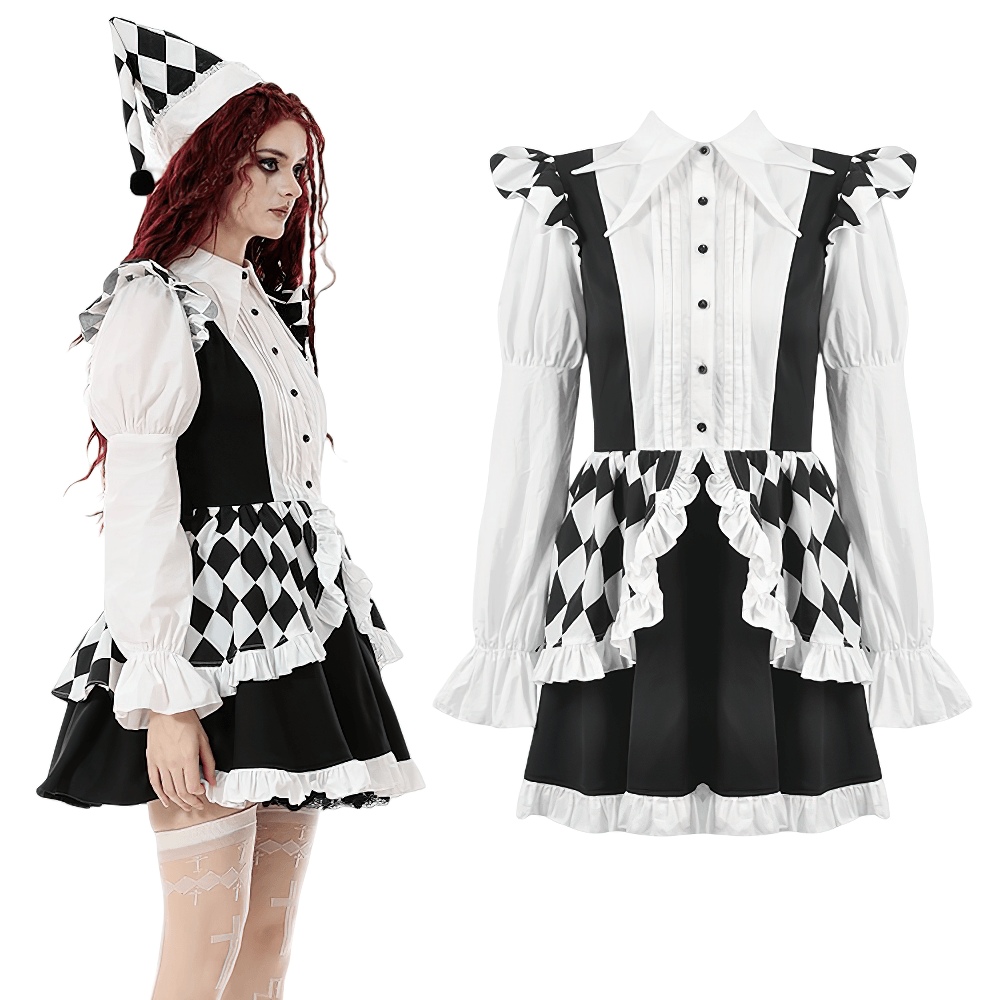 Harlequin Black and White Gothic Ruffle Mini Dress - image 3