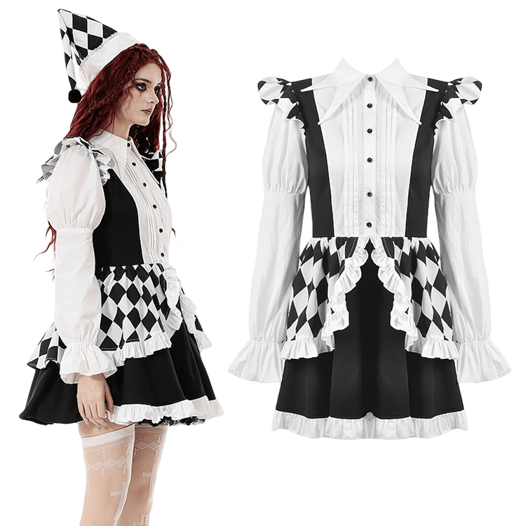 Harlequin Black and White Gothic Ruffle Mini Dress - image 3
