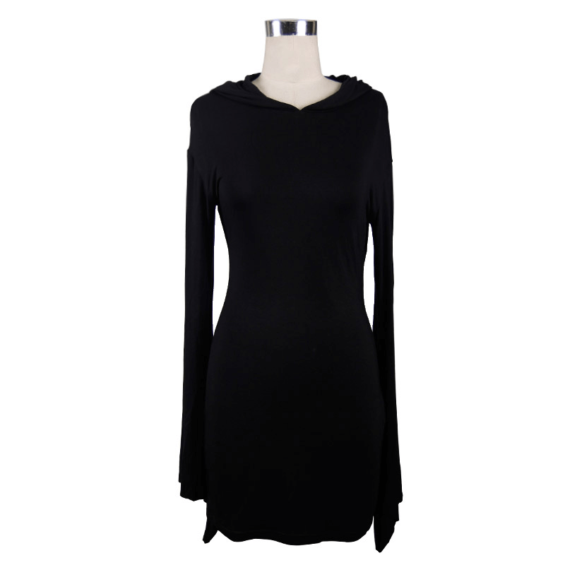 Hooded Black Mini Dresses / Gothic Flared Sleeves Short Dress / Female Alternative Fashion - image 3