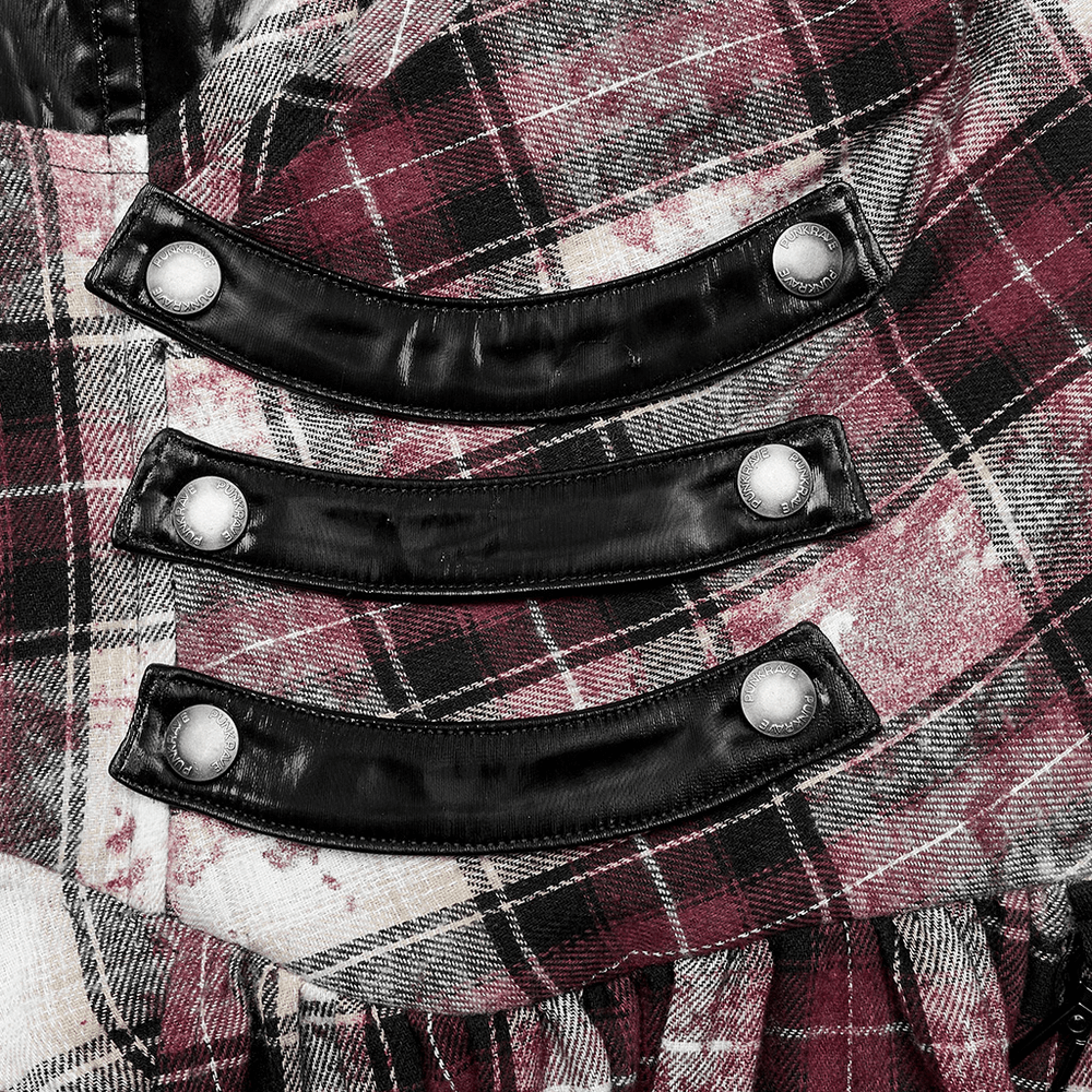 Irregular Hem Plaid Dress Adjustable Leather Straps - image 10