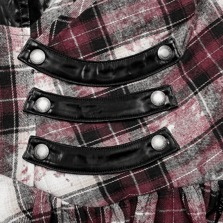 Irregular Hem Plaid Dress Adjustable Leather Straps - image 10