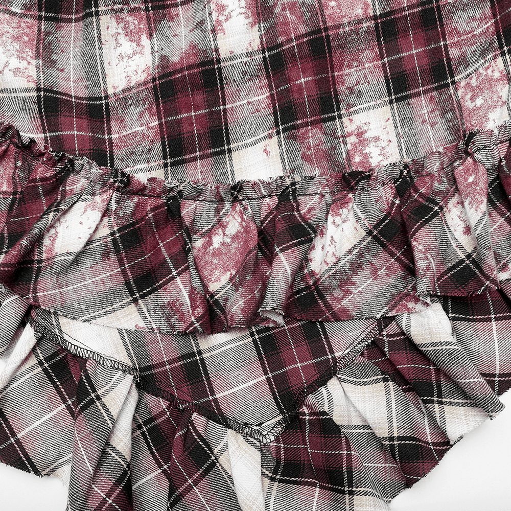 Irregular Hem Plaid Dress Adjustable Leather Straps - image 11