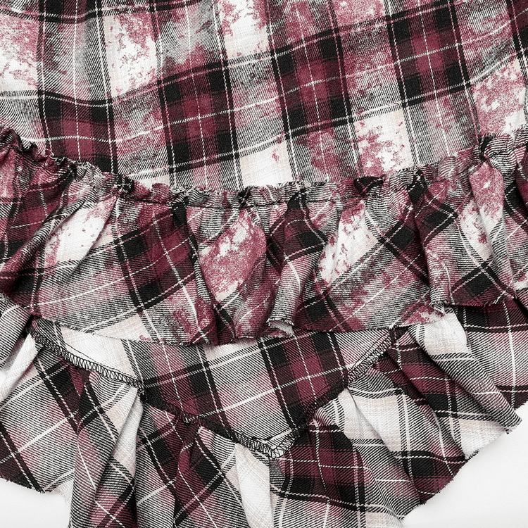 Irregular Hem Plaid Dress Adjustable Leather Straps - image 11