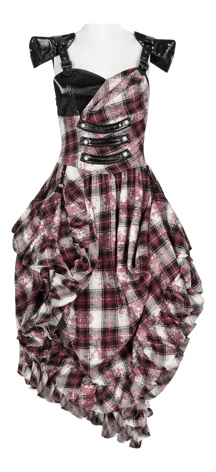 Irregular Hem Plaid Dress Adjustable Leather Straps - image 5