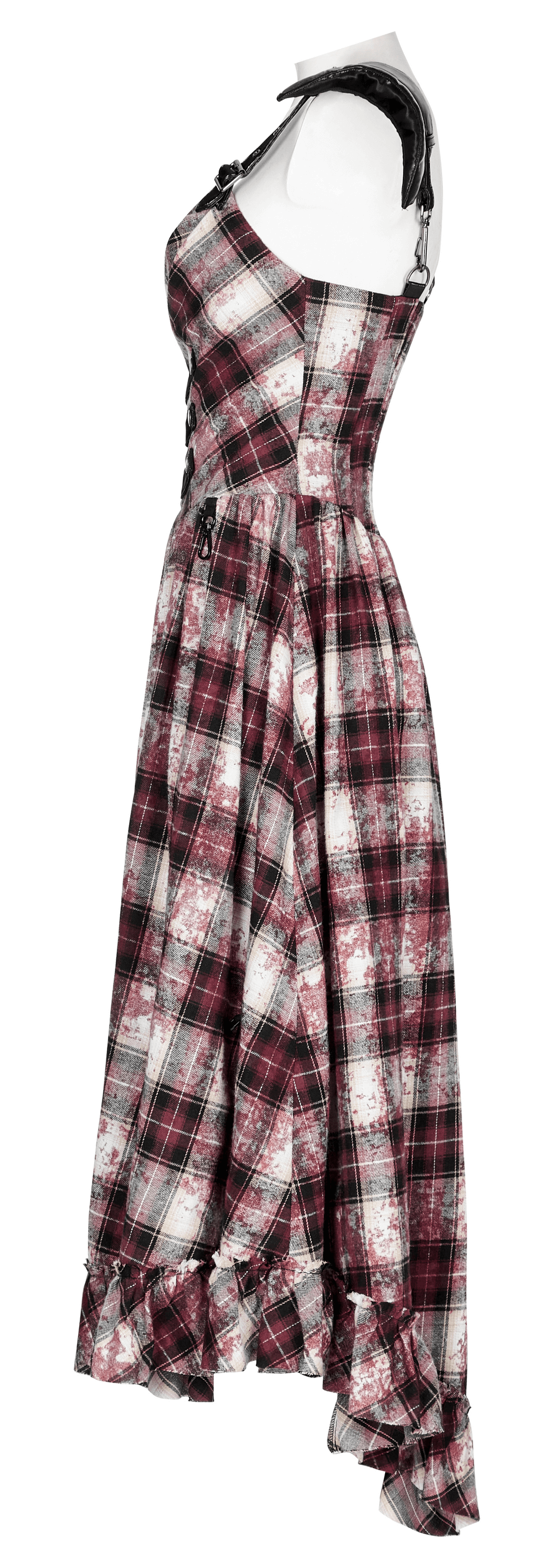Irregular Hem Plaid Dress Adjustable Leather Straps - image 6