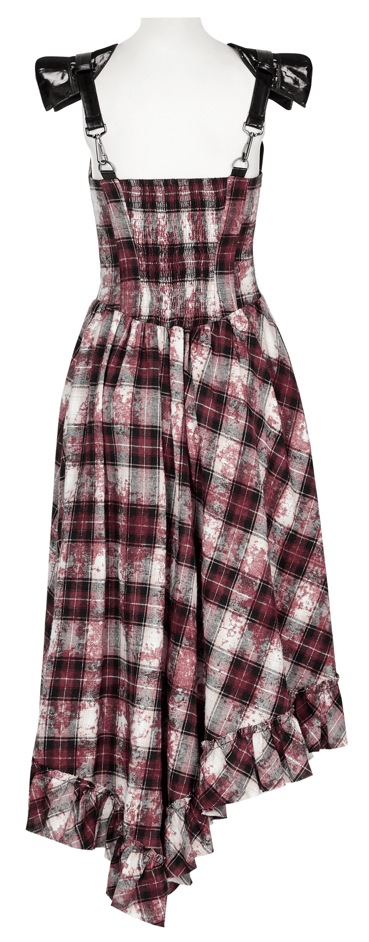 Irregular Hem Plaid Dress Adjustable Leather Straps - image 7