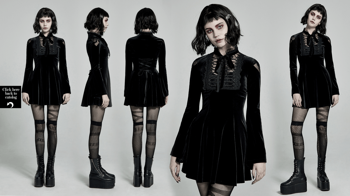 Lace Collar Velvet Gothic Women's Flare Dress - image 13