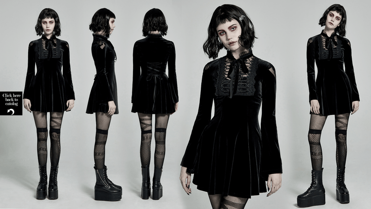 Lace Collar Velvet Gothic Women's Flare Dress - image 13