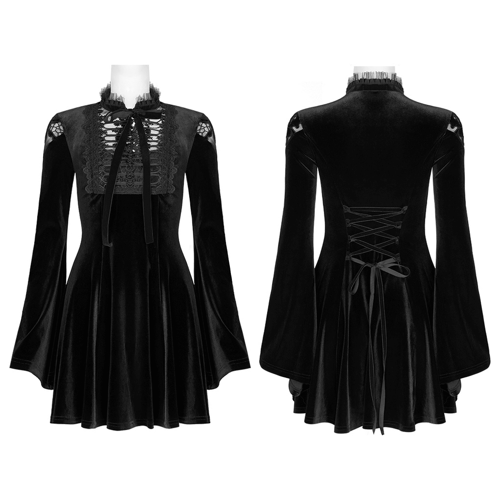 Lace Collar Velvet Gothic Women's Flare Dress - image 3