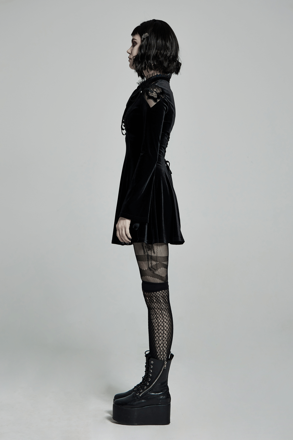 Lace Collar Velvet Gothic Women's Flare Dress - image 11