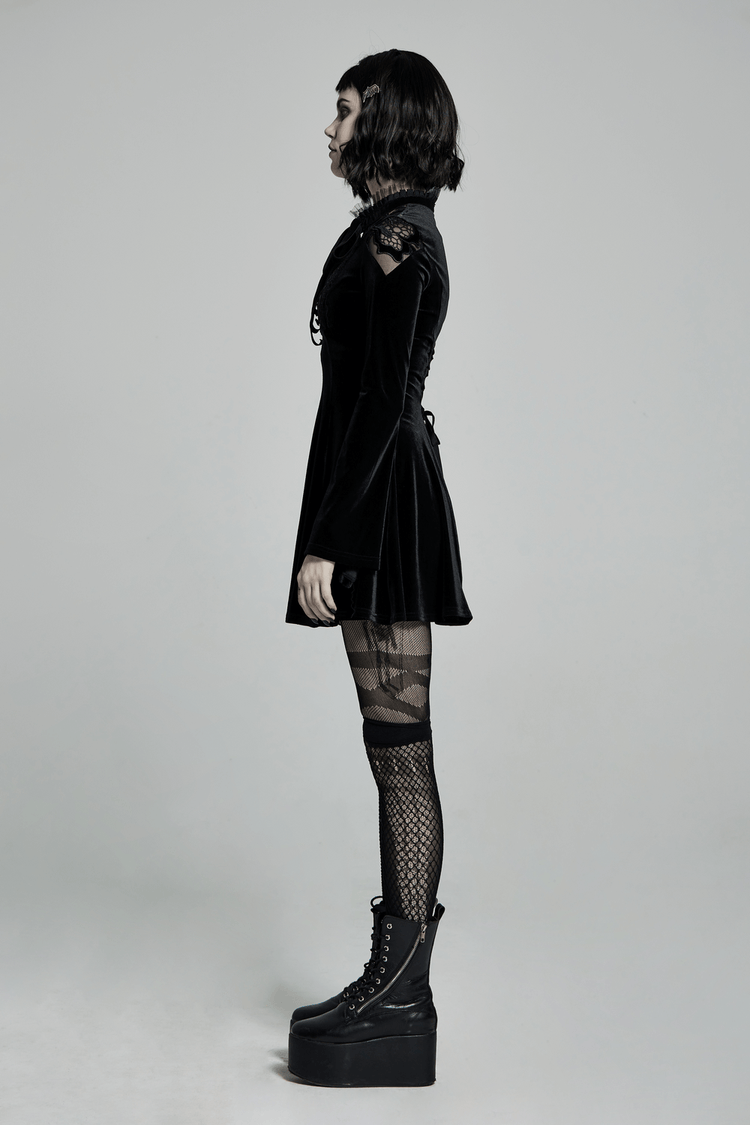 Lace Collar Velvet Gothic Women's Flare Dress - image 11