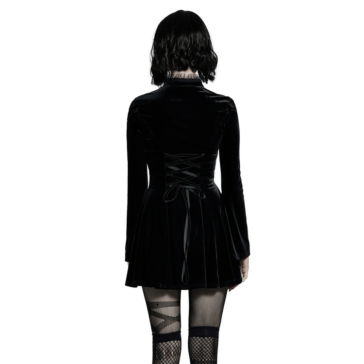 Lace Collar Velvet Gothic Women's Flare Dress - image 2