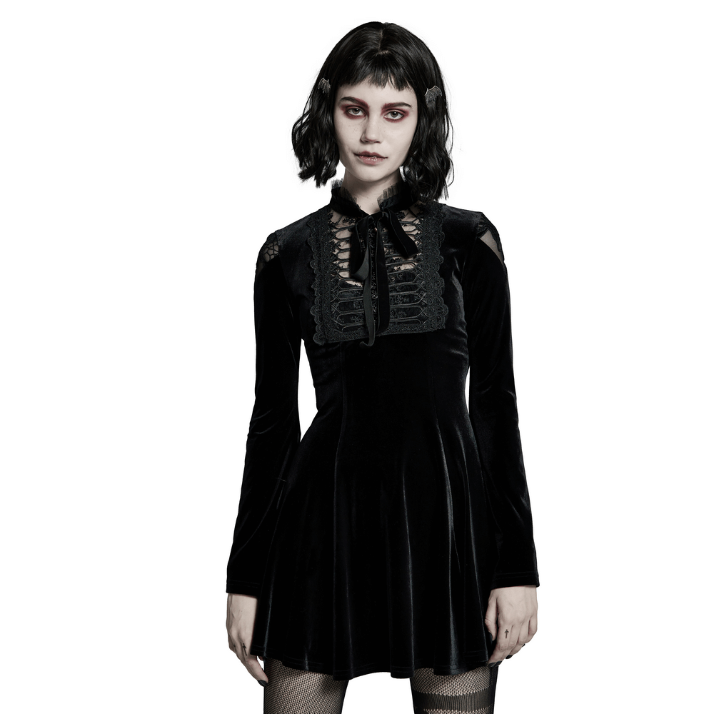 Lace Collar Velvet Gothic Women's Flare Dress - image 1