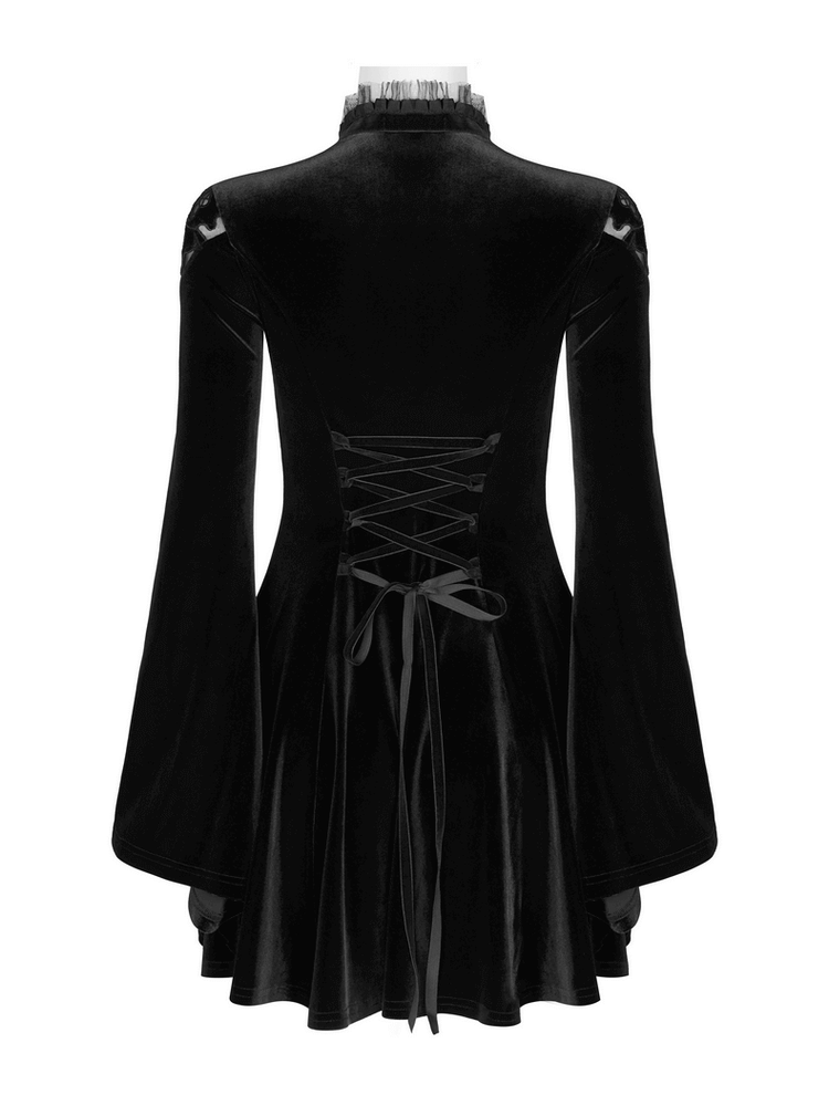 Lace Collar Velvet Gothic Women's Flare Dress - image 6