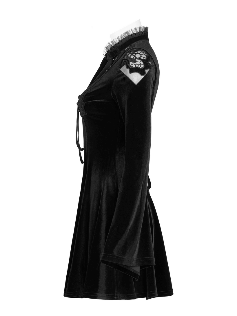 Lace Collar Velvet Gothic Women's Flare Dress - image 5