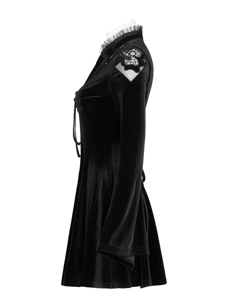 Lace Collar Velvet Gothic Women's Flare Dress - image 5