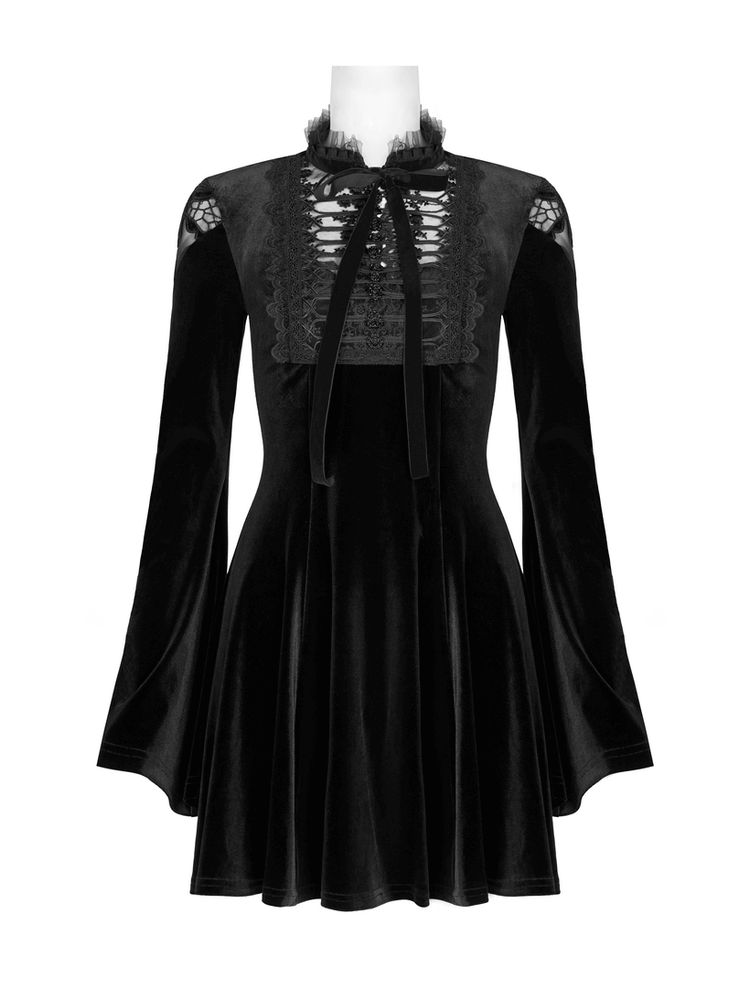 Lace Collar Velvet Gothic Women's Flare Dress - image 4