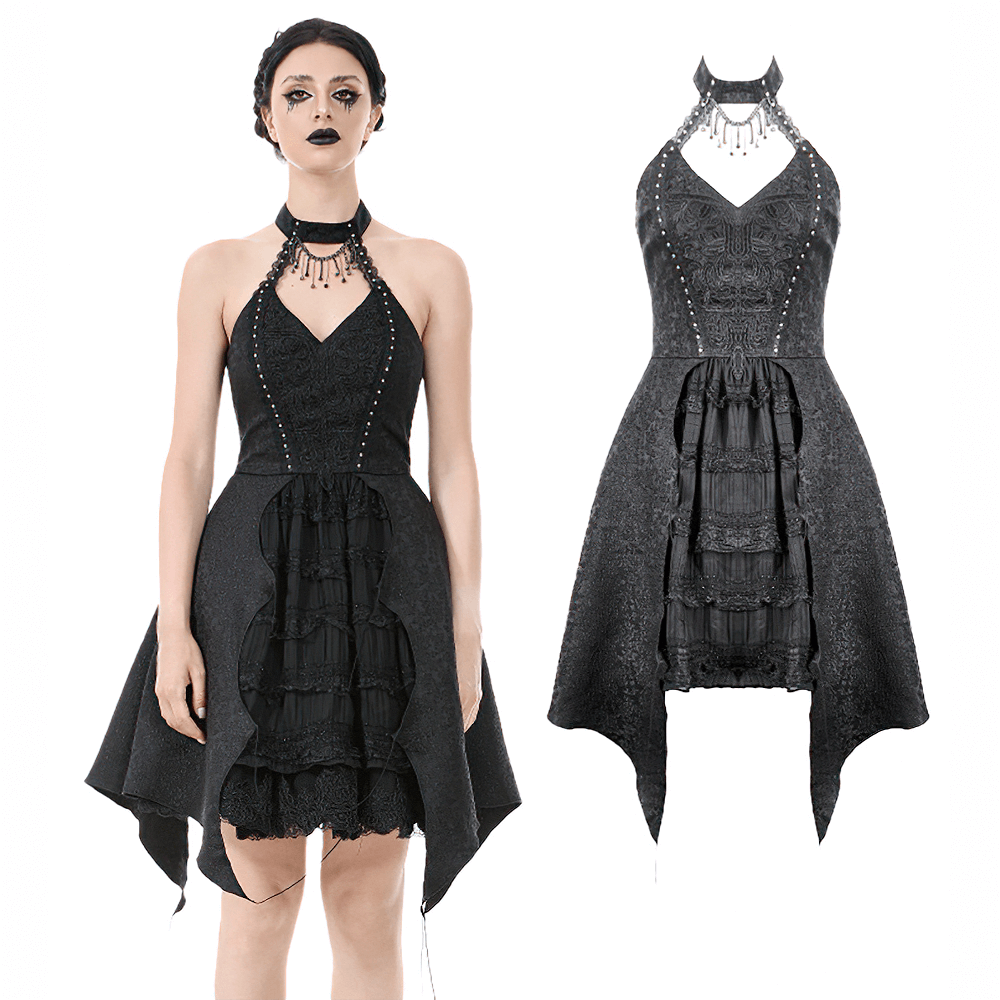 Lace Halter Corset Dress with Choker and Asymmetrical Hem - image 3