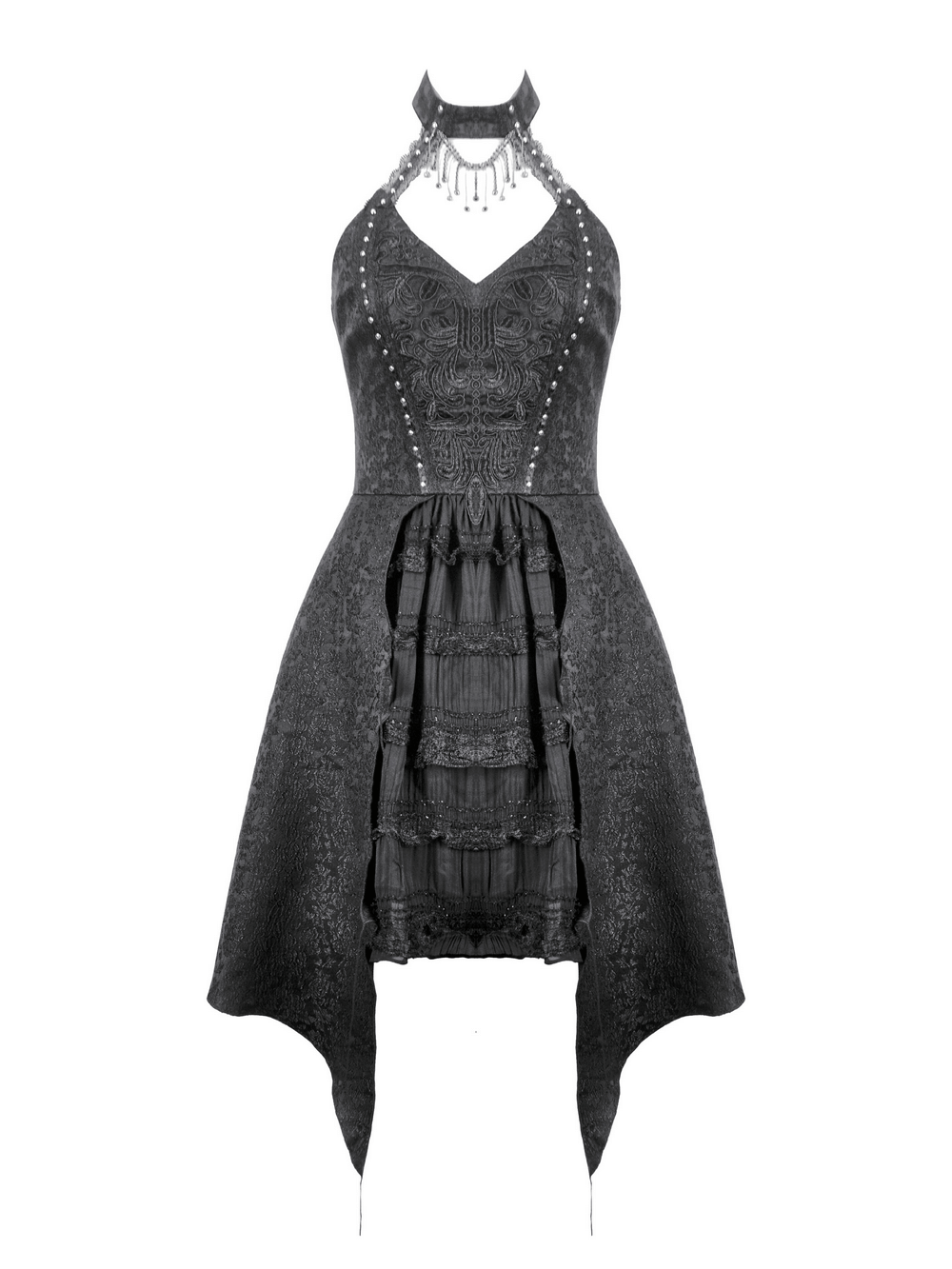 Lace Halter Corset Dress with Choker and Asymmetrical Hem - image 4