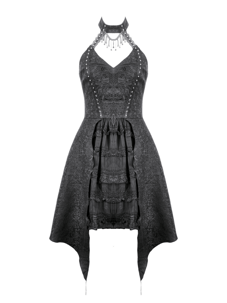 Lace Halter Corset Dress with Choker and Asymmetrical Hem - image 4