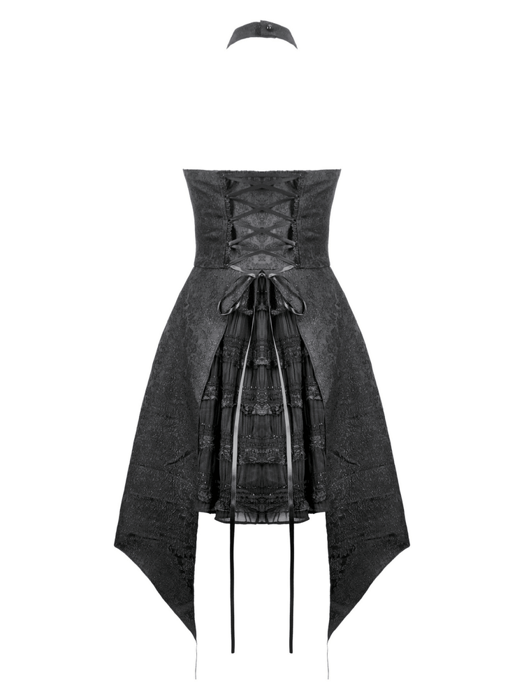 Lace Halter Corset Dress with Choker and Asymmetrical Hem - image 5