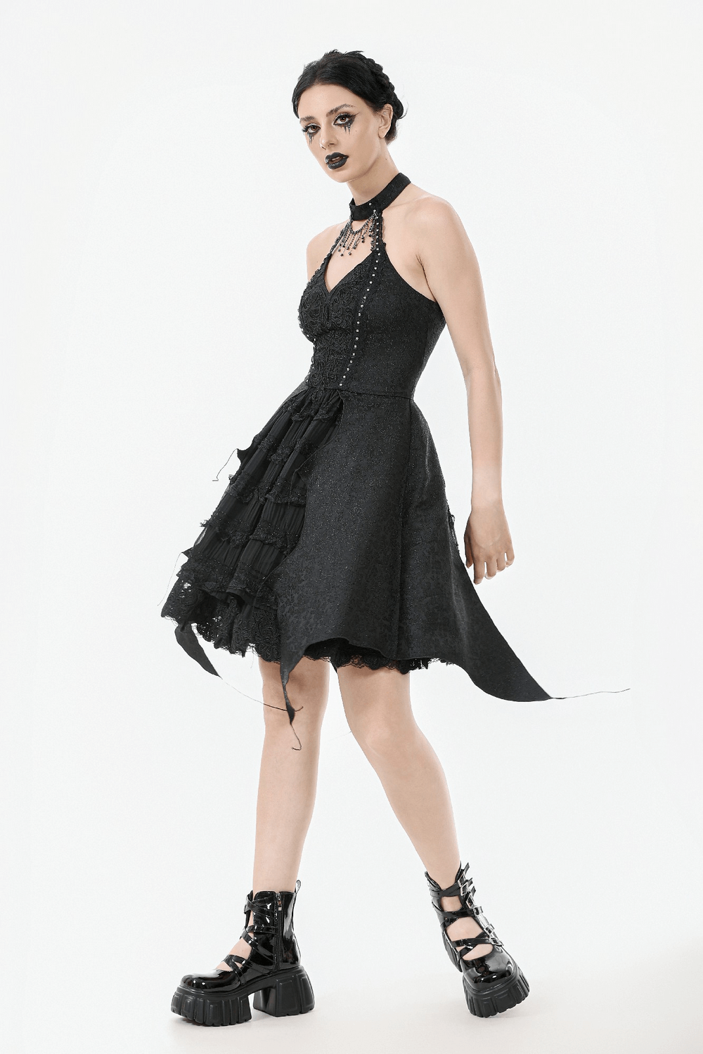 Lace Halter Corset Dress with Choker and Asymmetrical Hem - image 14