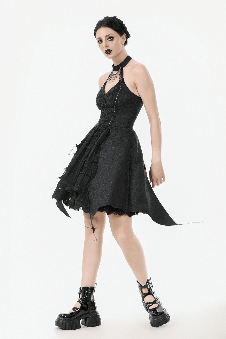 Lace Halter Corset Dress with Choker and Asymmetrical Hem - image 14