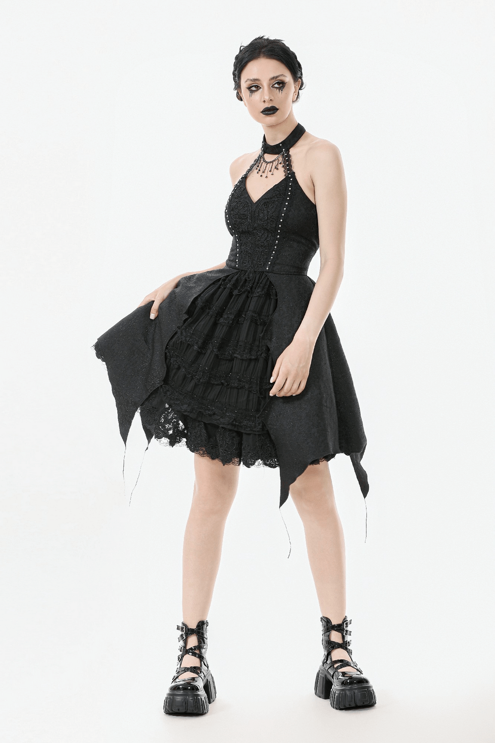 Lace Halter Corset Dress with Choker and Asymmetrical Hem - image 13