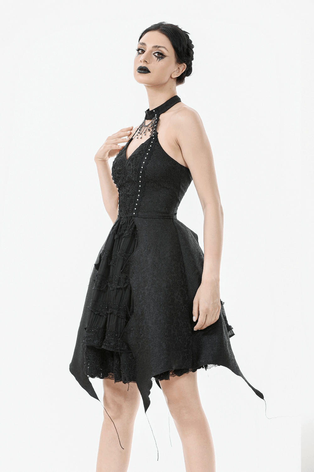 Lace Halter Corset Dress with Choker and Asymmetrical Hem - image 12