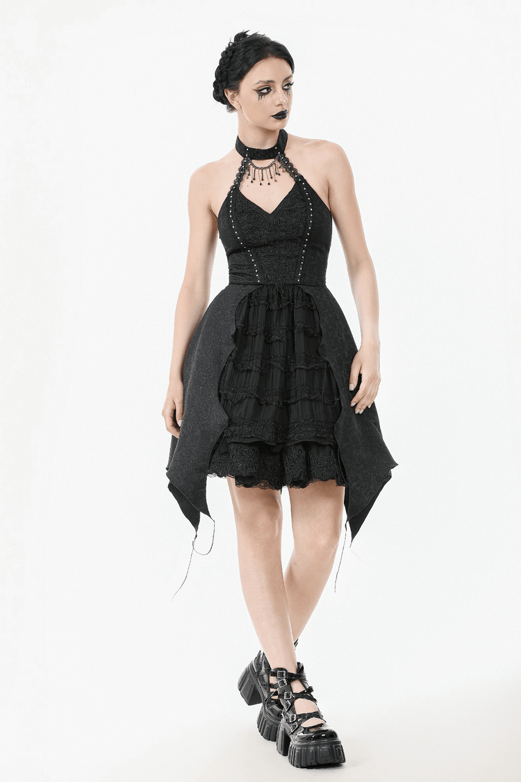 Lace Halter Corset Dress with Choker and Asymmetrical Hem - image 15
