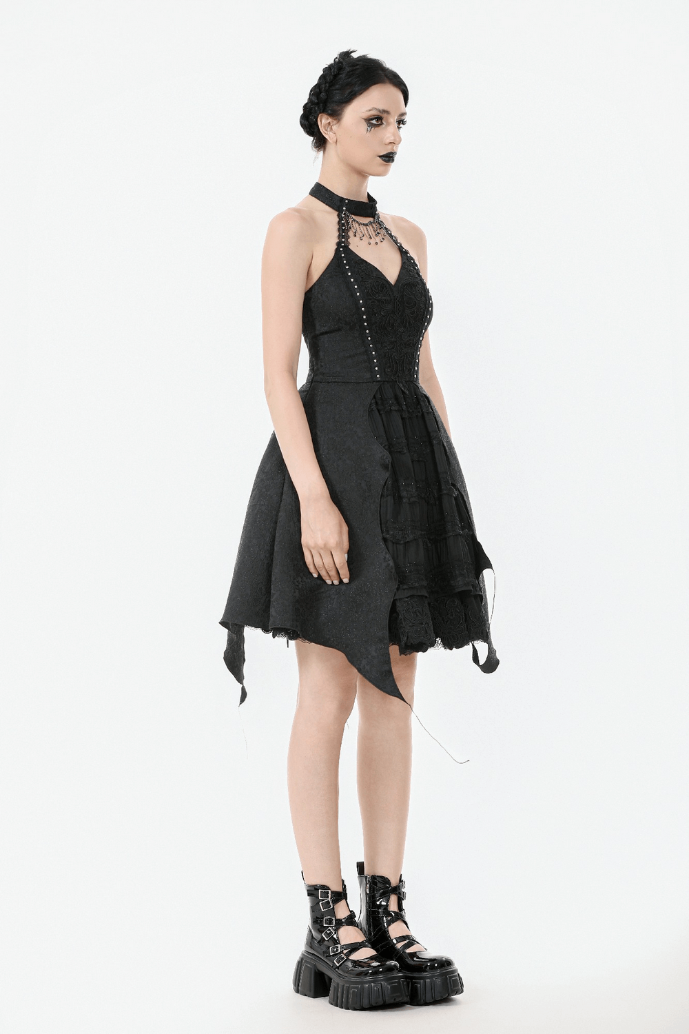 Lace Halter Corset Dress with Choker and Asymmetrical Hem - image 16