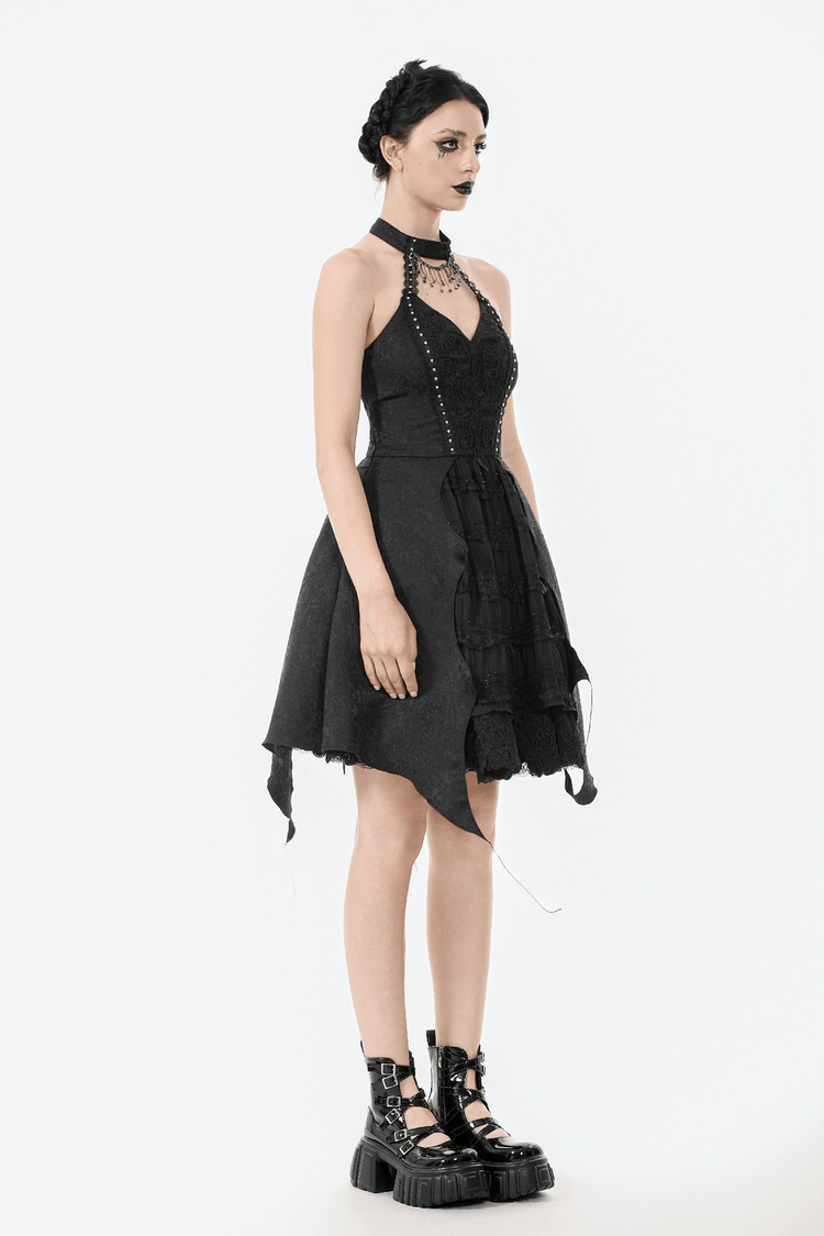 Lace Halter Corset Dress with Choker and Asymmetrical Hem - image 16
