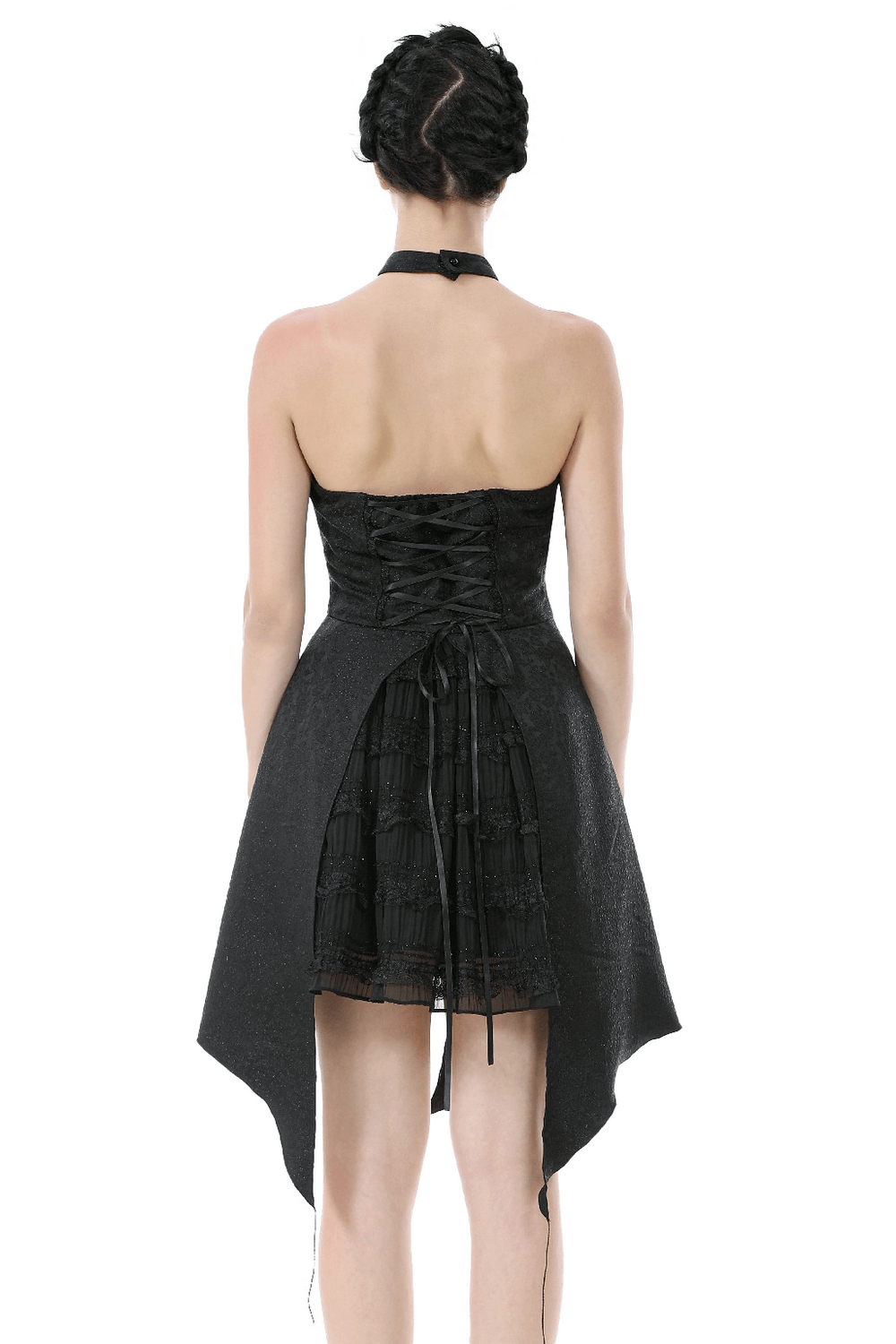 Lace Halter Corset Dress with Choker and Asymmetrical Hem - image 2