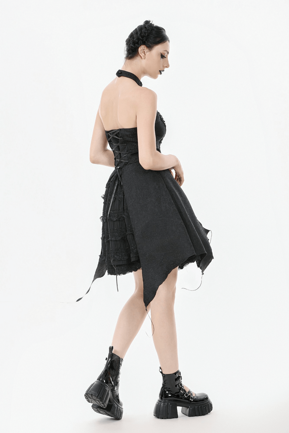 Lace Halter Corset Dress with Choker and Asymmetrical Hem - image 17