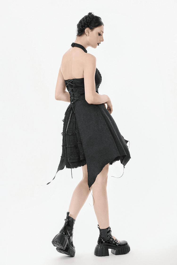 Lace Halter Corset Dress with Choker and Asymmetrical Hem - image 17