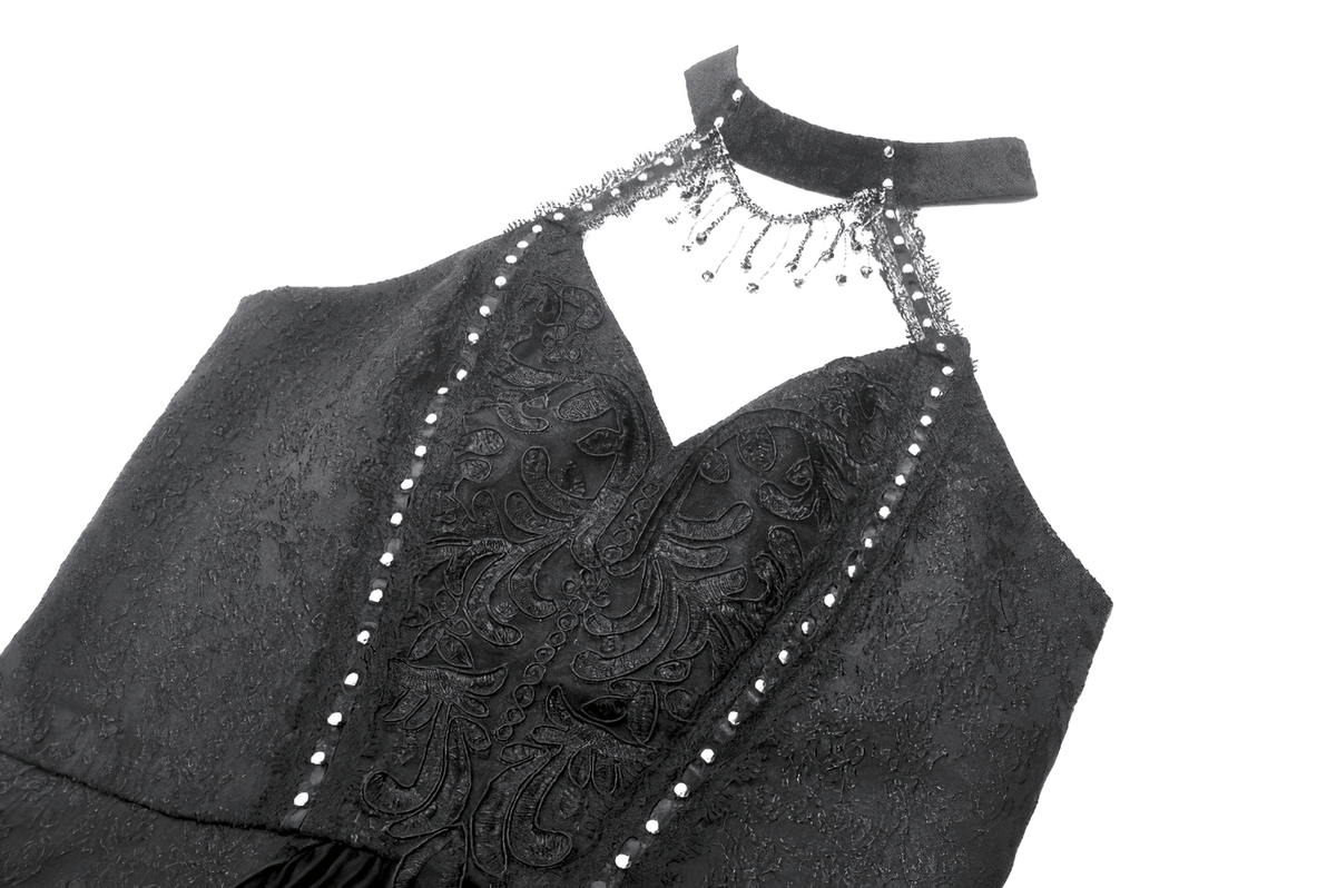 Lace Halter Corset Dress with Choker and Asymmetrical Hem - image 6