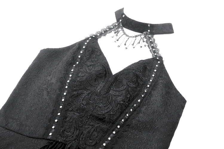 Lace Halter Corset Dress with Choker and Asymmetrical Hem - image 6