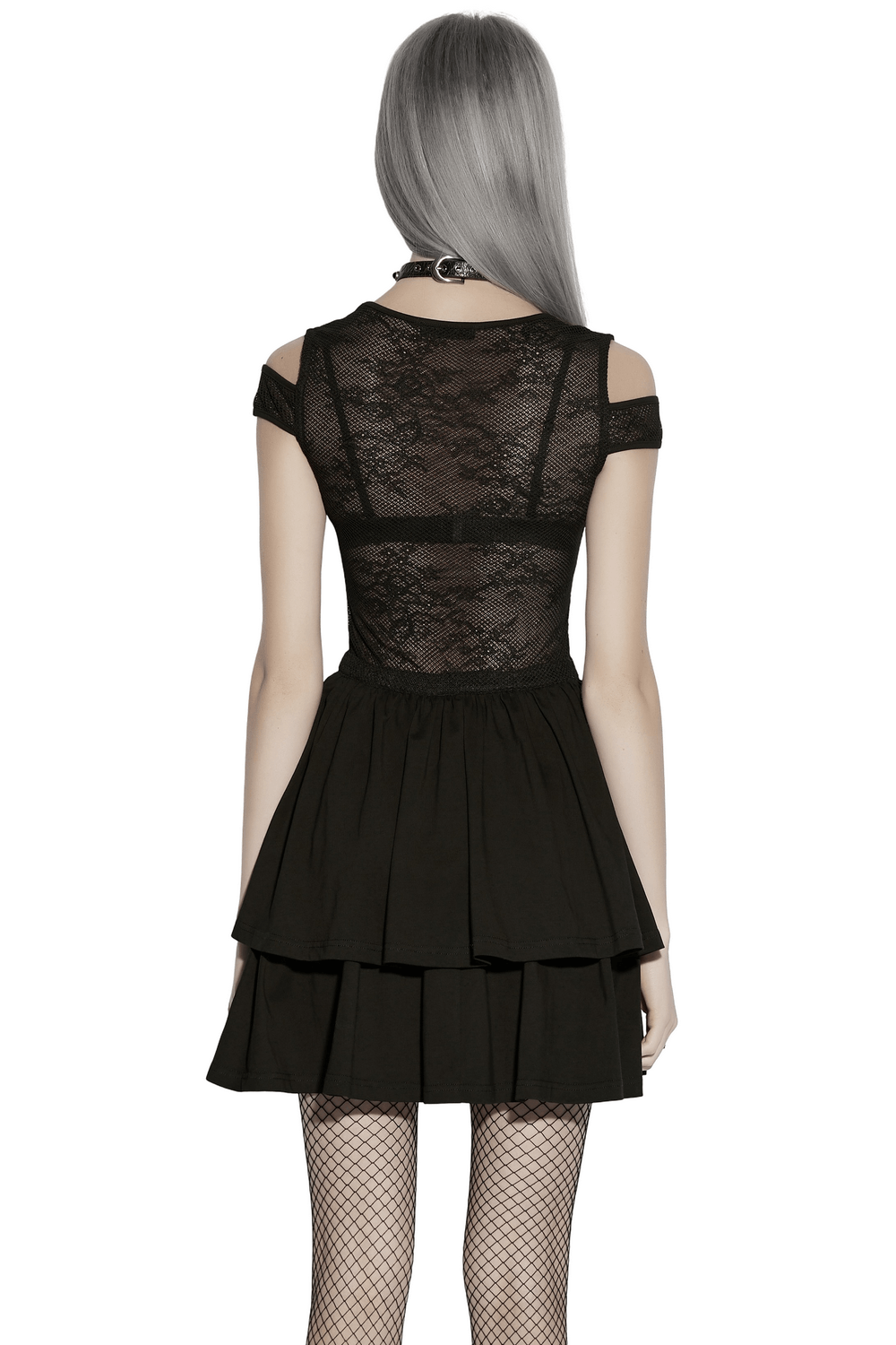 Lace Mini Dress with Mesh Cold Shoulders in Gothic Style - image 2